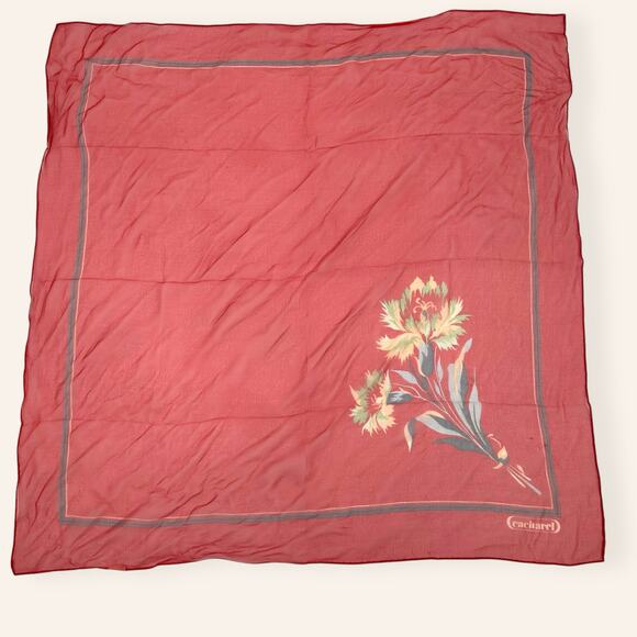 Vintage Cacharel Red Floral Silk Scarf Square Parisian tie - Picture 1 of 5